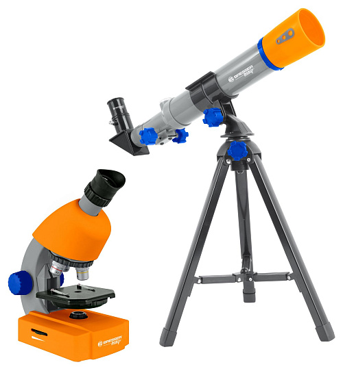 a fényképen:  Bresser Junior mikroszkóp és teleszkóp készlet