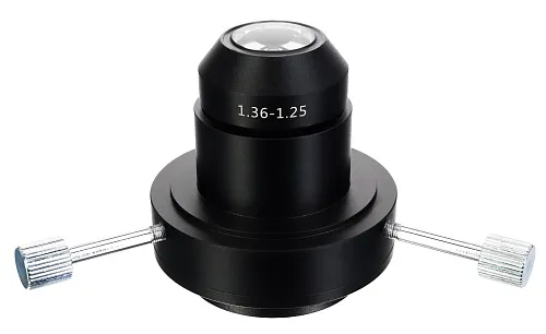 a fényképen:  Levenhuk MED sötét látóterű kondenzor (olaj, NA 1,36–1,25) a MED 30/35/40/45 mikroszkópokhoz