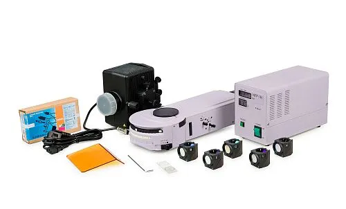 a fényképen:  MAGUS Epi-FL06 Epi-fluoreszcens tartozék, higanylámpa, fluoreszcens szűrőkockák В/G/UV/V/R/FITC/TRITC/DAPI,  1