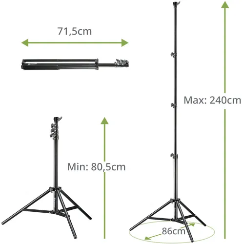 a képen:  Bresser BR-TP240 PRO-1 kompakt lámpaállvány 240 cm,  3