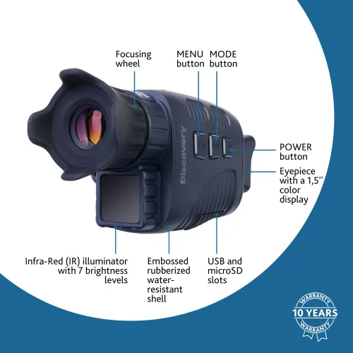 a képen:  Levenhuk Discovery Night ML10 digitális éjjellátó egyszemes távcső háromlábú állvánnyal,  15