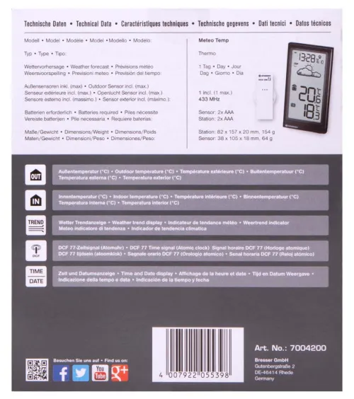 a képen:  Bresser Temp időjárás állomás,  10