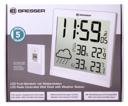 a fotón:  Bresser TemeoTrend JC LCD RC időjárás állomás (falióra), fehér,  11