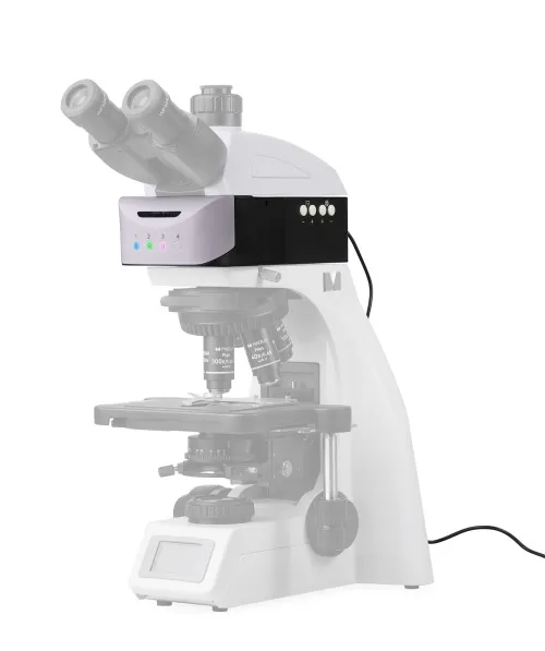a fényképen:  MAGUS Epi-FL04M LED Epi-fluoreszcens tartozék, fluoreszcens szűrőkockák B/G/UV,  12