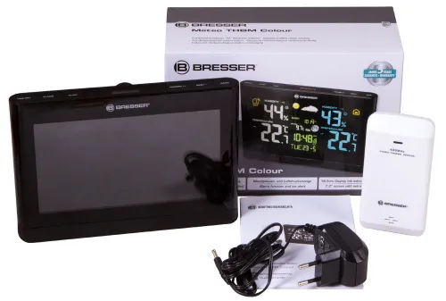 a fényképen:  Bresser színes kijelzős időjárás állomás, fekete,  2