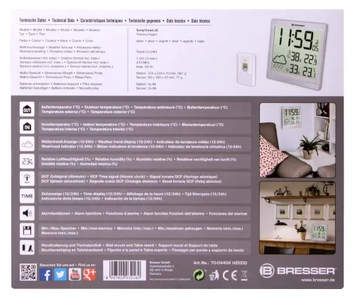 a fényképen:  Bresser TemeoTrend JC LCD RC időjárás állomás (falióra), ezüst,  12