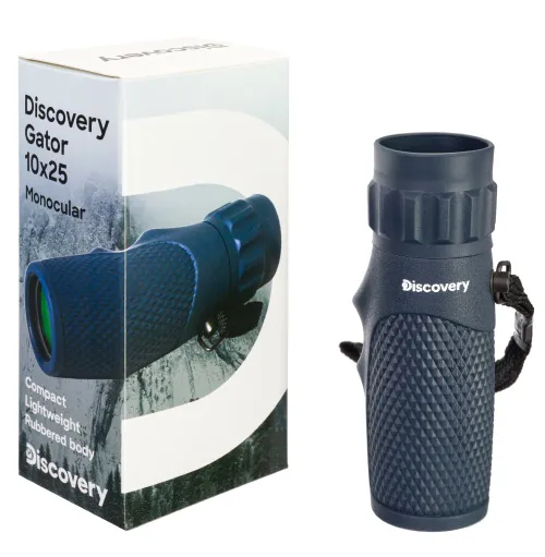a fényképen:  Levenhuk Discovery Gator 10x25-ös egyszemes távcső,  9