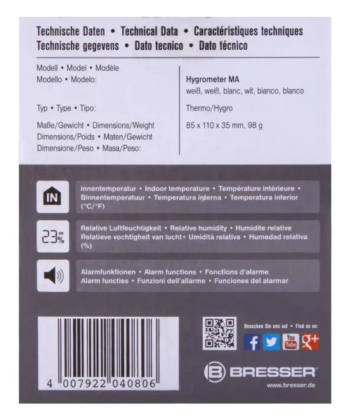 a képen:  Bresser penészedés-riasztó higrométer, fehér,  10