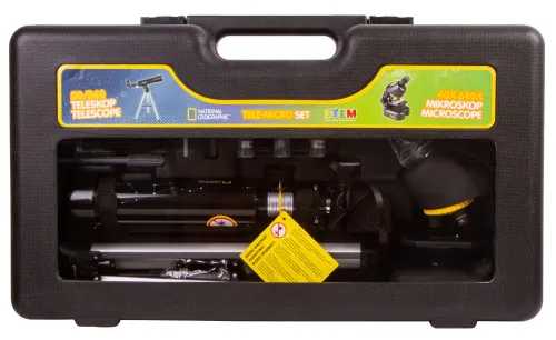 a fényképen:  Bresser National Geographic készlet: 50/360 AZ teleszkóp és 40x–640x mikroszkóp,  2