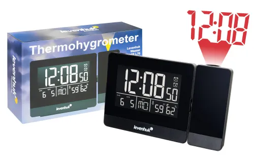 a fotón:  Levenhuk Wezzer BASE L70 hőmérő kivetítővel és órával,  2