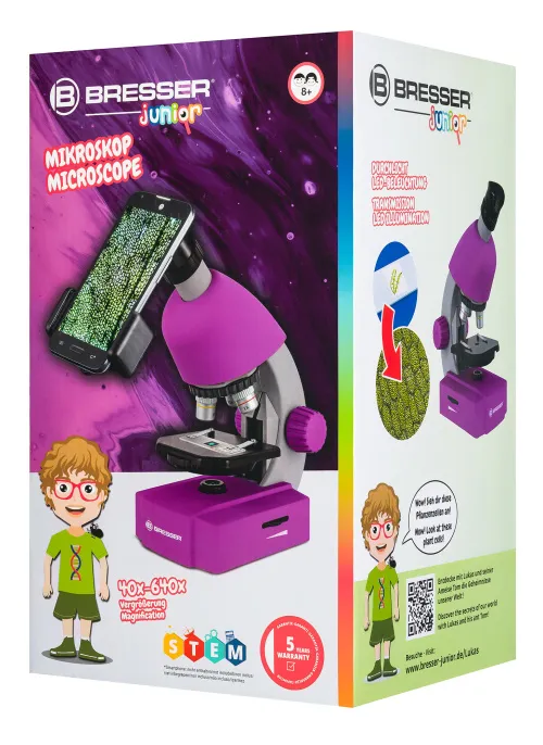 a fotón:  Bresser Junior 40x-640x mikroszkóp, lila,  18