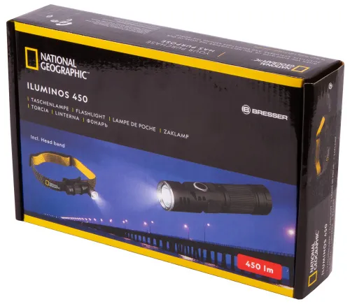 a fényképen:  Bresser National Geographic ILUMINOS 450 LED zseblámpa fejpánttal,  11