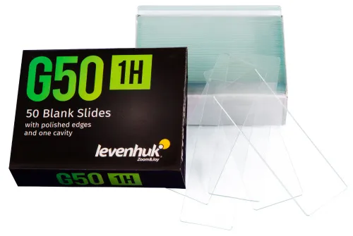 a képen:  Levenhuk G50 1H egy üreges üres tárgylemez (50 darab),  2