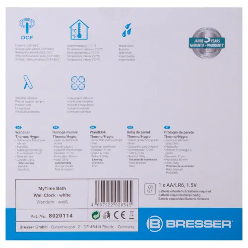 a képen:  Bresser MyTime Bath vízálló fali óra, fehér,  8