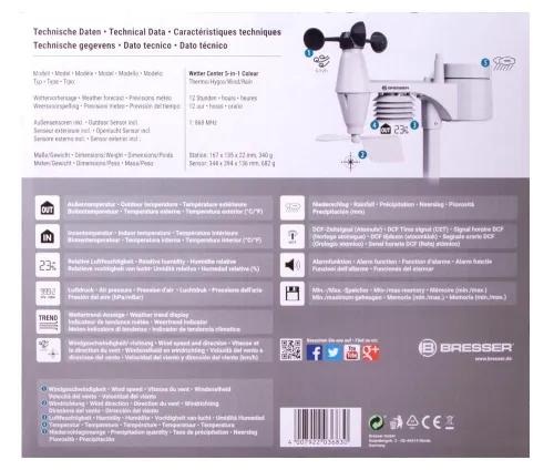 a fényképen:  Bresser 5 az 1-ben színes kijelzős időjárás állomás, fekete,  14