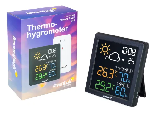 a képen:  Levenhuk Wezzer BASE L80 hőmérséklet- és páratartalom-mérő,  2