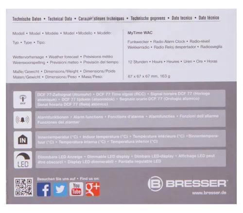 a fényképen:  Bresser MyTime WAC asztali ébresztőóra, fekete,  12