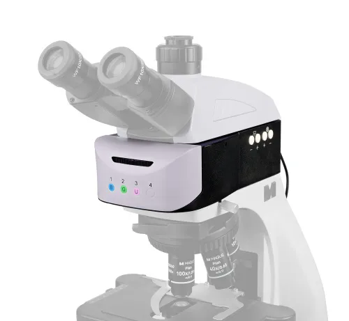 a fényképen:  MAGUS Epi-FL04M LED Epi-fluoreszcens tartozék, fluoreszcens szűrőkockák B/G/UV,  13