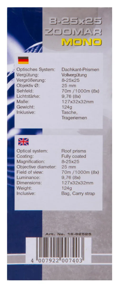 a fényképen:  Bresser Zoomar 8–25x25 egyszemes távcső,  10