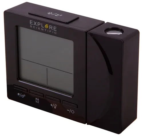 a fotón:  Explore Scientific RC digitális kivetítős óra beltéri hőmérséklettel, fekete,  8