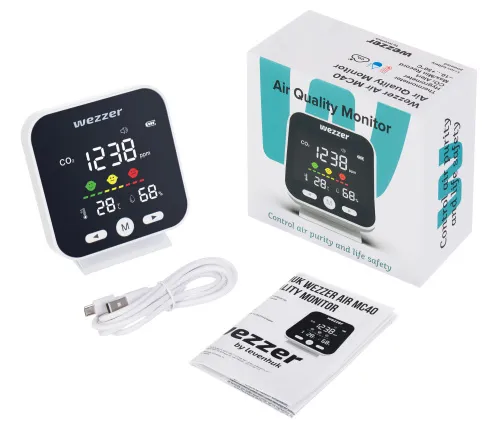 a fényképen:  Levenhuk Wezzer Air MC40 levegőminőség-érzékelő,  2