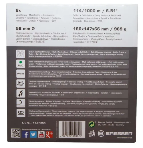 a fényképen:  Bresser Pirsch 8x56 kétszemes távcső,  14