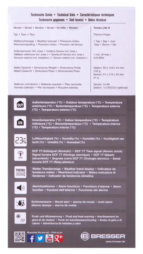 a képen:  Bresser Temeo Life H színes kijelzős időjárás állomás, fekete,  14